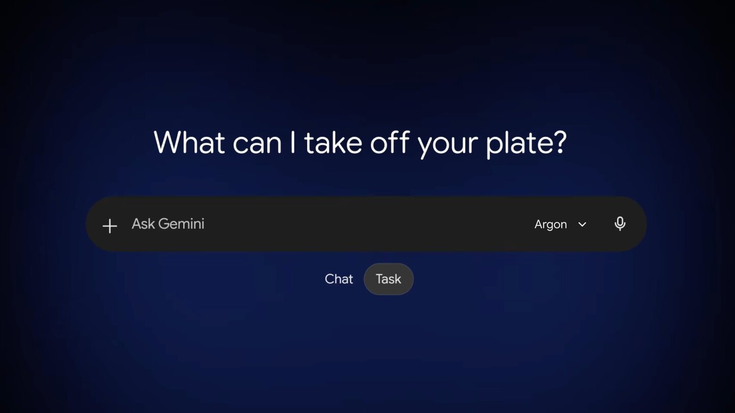 The Gemini prompt bar with Argon selected and Chat and Task buttons underneath