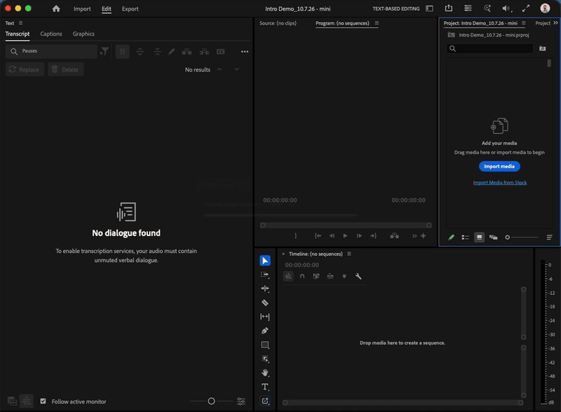 The Mac Mini Agent running Transcribe and the Pauses filter, from 26 pauses down to No results (sped up).